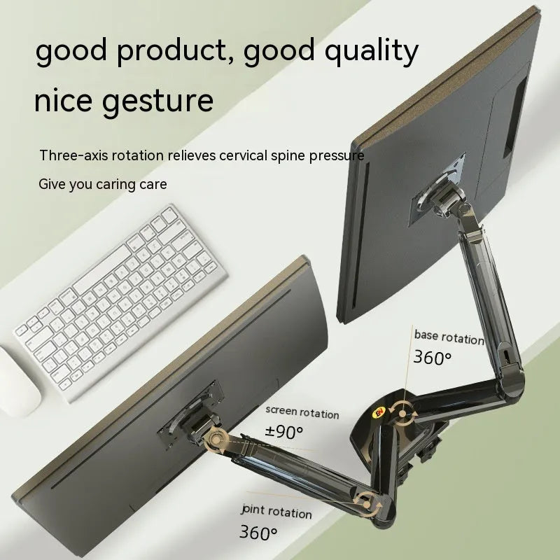 Dual screen lifting monitor bracket for VESA compatible monitors in aluminium and plastic construction.