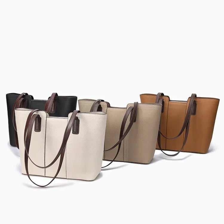 Women's genuine leather commuter shoulder bag in box-type shape with large capacity and urban simplicity design