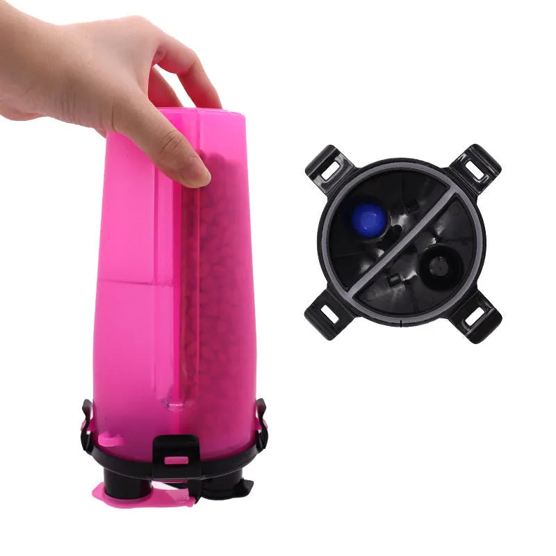 White portable pet cup with separate water and food compartments for dogs and cats outdoors.