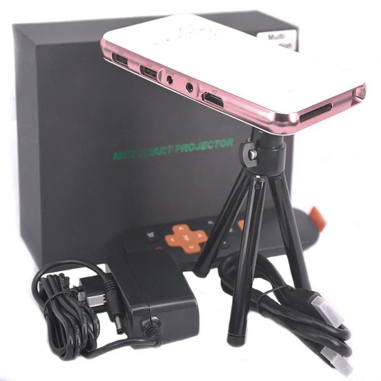 White and rose gold M6S miniature portable DLP projector with smartphone