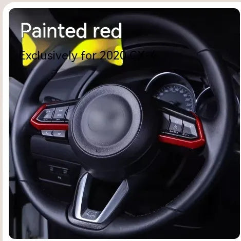 Atz aluminium alloy decorative stickers for car steering wheel buttons and interior trim, showing brushed metal and carbon fibre finishes.
