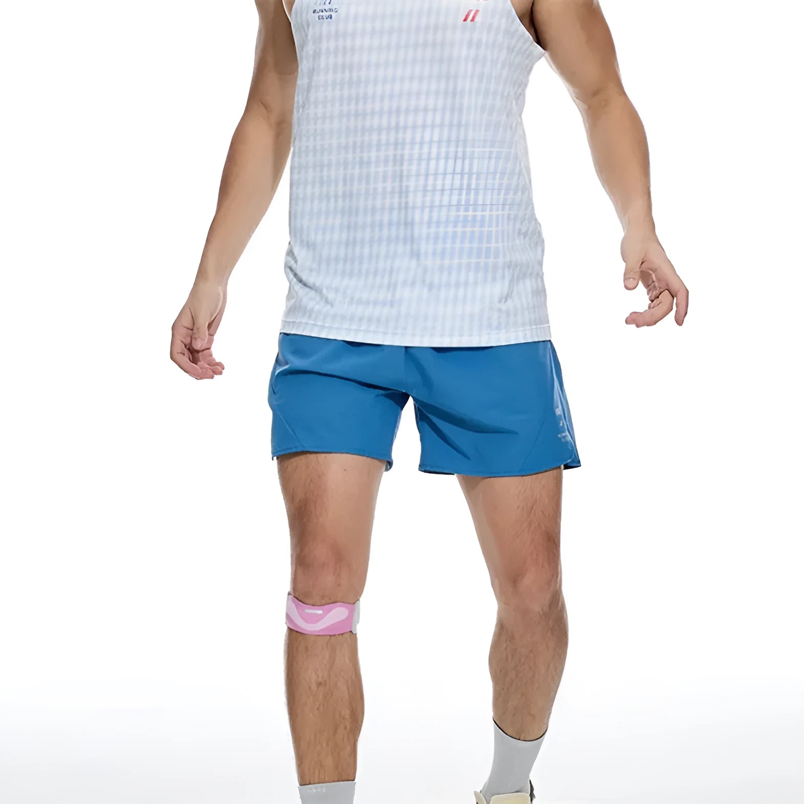 Men's black and blue stretch running shorts with laser punching for athletic training