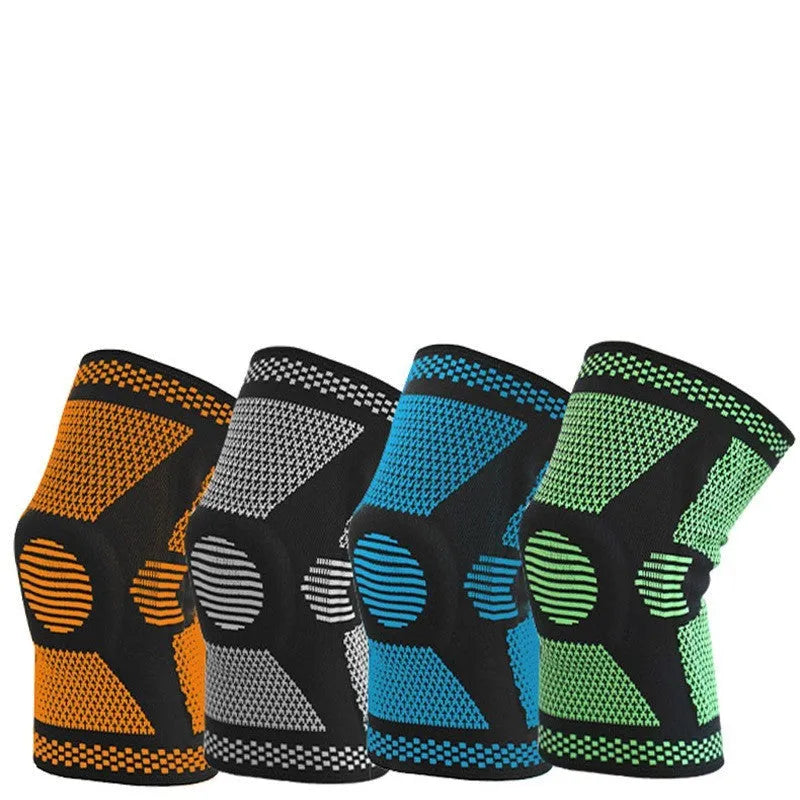 Sports fitness silicone spring knee pads in blue green orange white polyamide material for running and gym