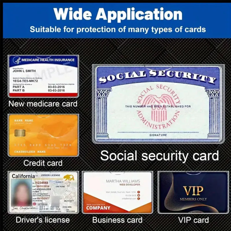Clear PVC social security card holder measuring 9.7 by 5.9 centimetres