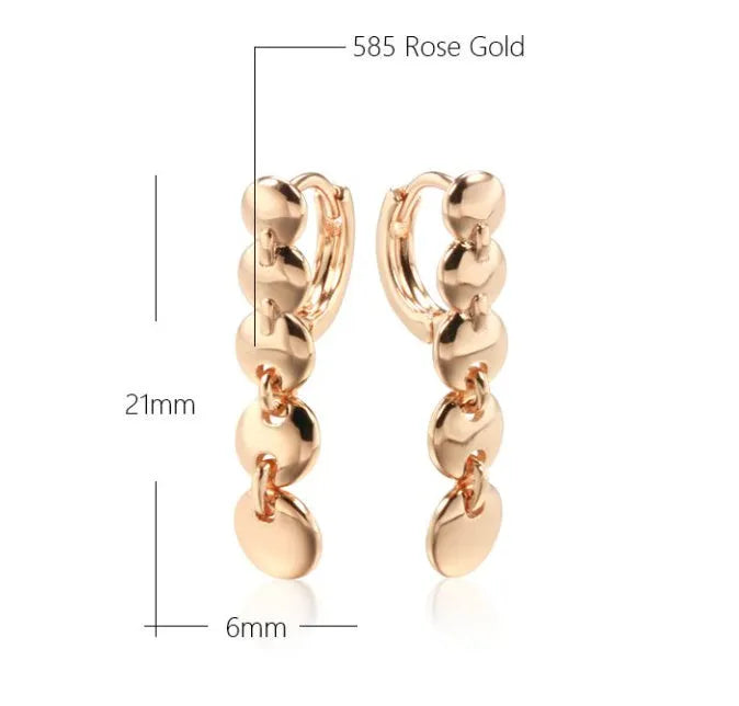 Gold retro woven copper circle earrings with round shape and long drop design