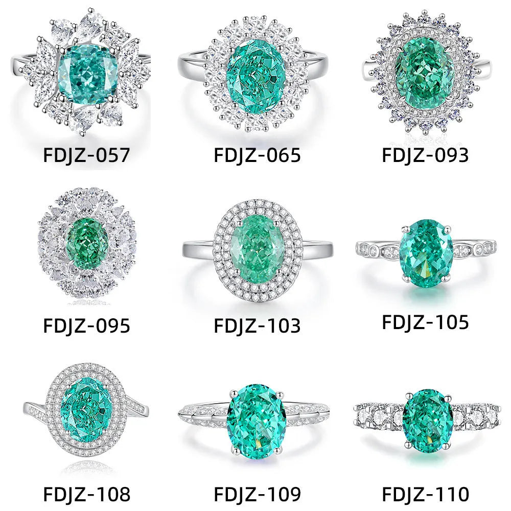 S925 silver geometric ring with oval emerald-inspired stone and high carbon diamond details on finger