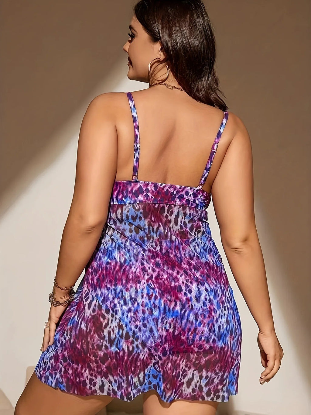 Plus size women's bikini set with split skirt design in blue, purple, red or rose red colours
