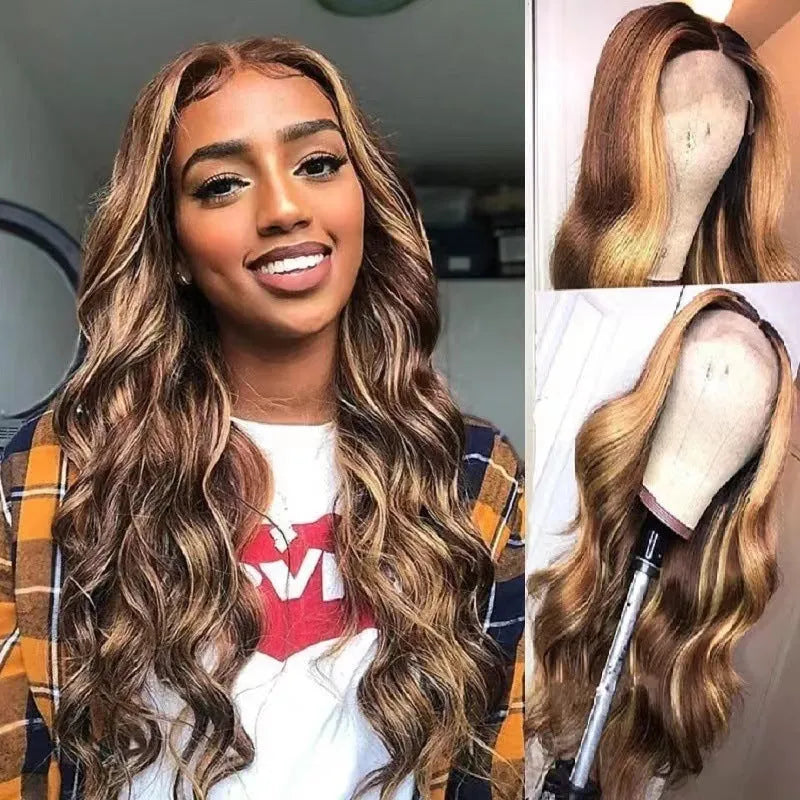 Front lace wig with African Black gradient colour and big wave, long curly synthetic hair.