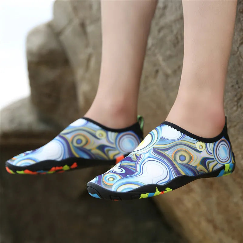 Beach wading shoes in multiple colours with Lycra fabric upper and EVA sole for swimming and water sports