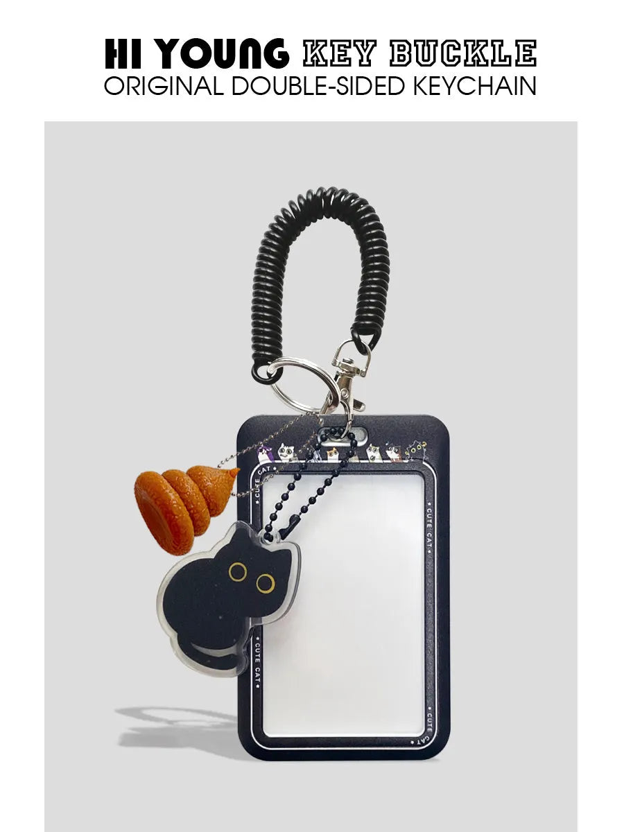 Cartoon black cat design plastic card holder with ferrule pendant for transport and ID cards