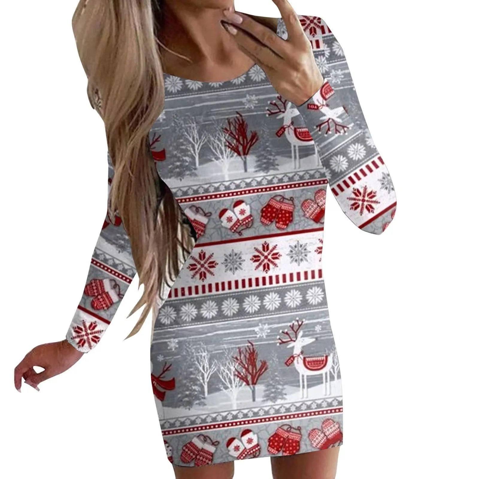 Women's Christmas printed polyester narrow dress with animal pattern design in floral colours