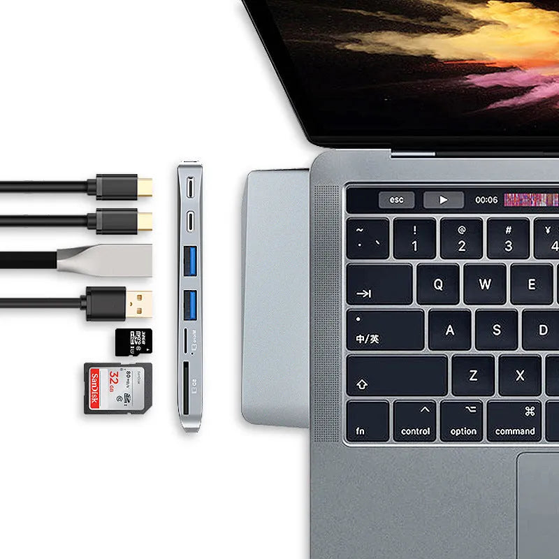 8-in-1 computer card reader conversion hub for MacBook Pro with multiple ports
