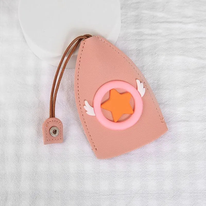Cartoon PU leather pull-out car key case measuring 14 x 7.5cm with colourful designs