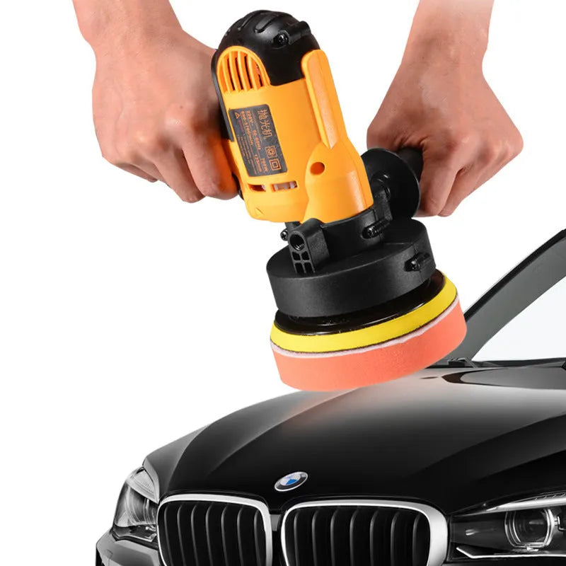Yellow automobile polishing machine with 125mm disc and 1.6m power cord