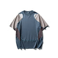 Men's loose patchwork contrast colour sports T-shirt with short raglan sleeves in cotton blend fabric