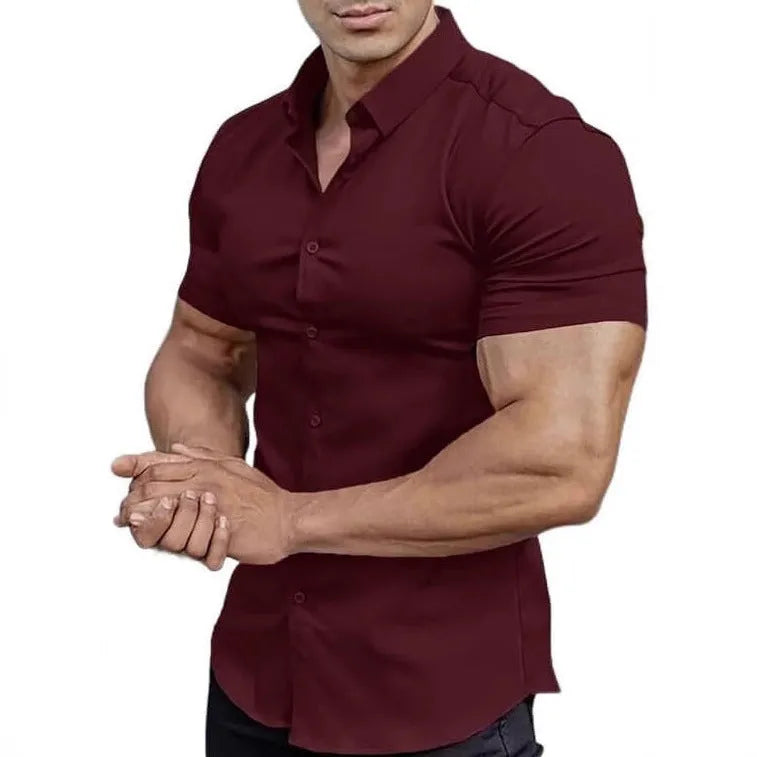 Men's short sleeve casual printed shirt with a shirt collar, shown in a brown colour.