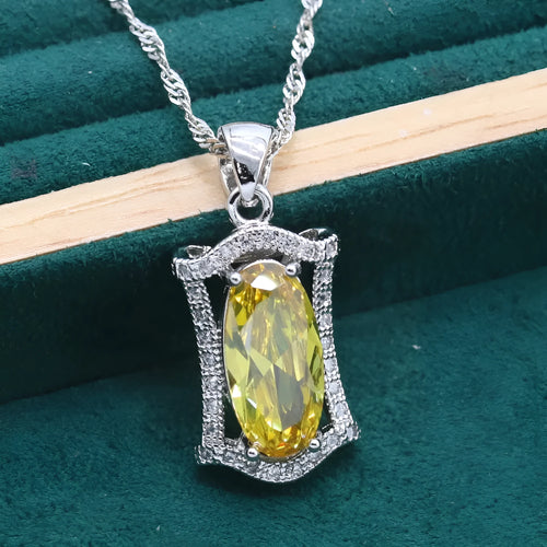 Anti-allergy zircon jewellery set with snake bone chain necklace, earrings, ring and bracelet in yellow colour