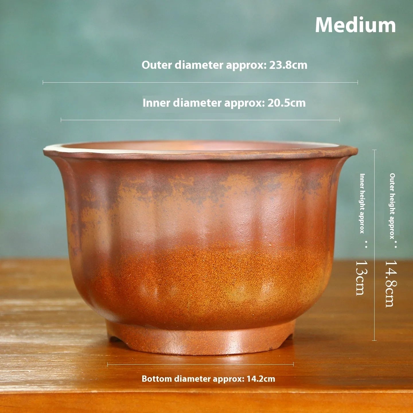 Indoor antique carved wood burning ceramic flowerpot with purple sand material for bonsai display