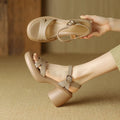 Women's open toe platform sandals in apricot with microfiber upper and rubber sole.