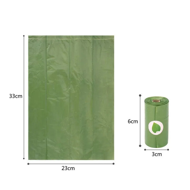 Roll of EPI degradable, thickened pet waste bags in green, shown with a lavender scent or unscented label option.