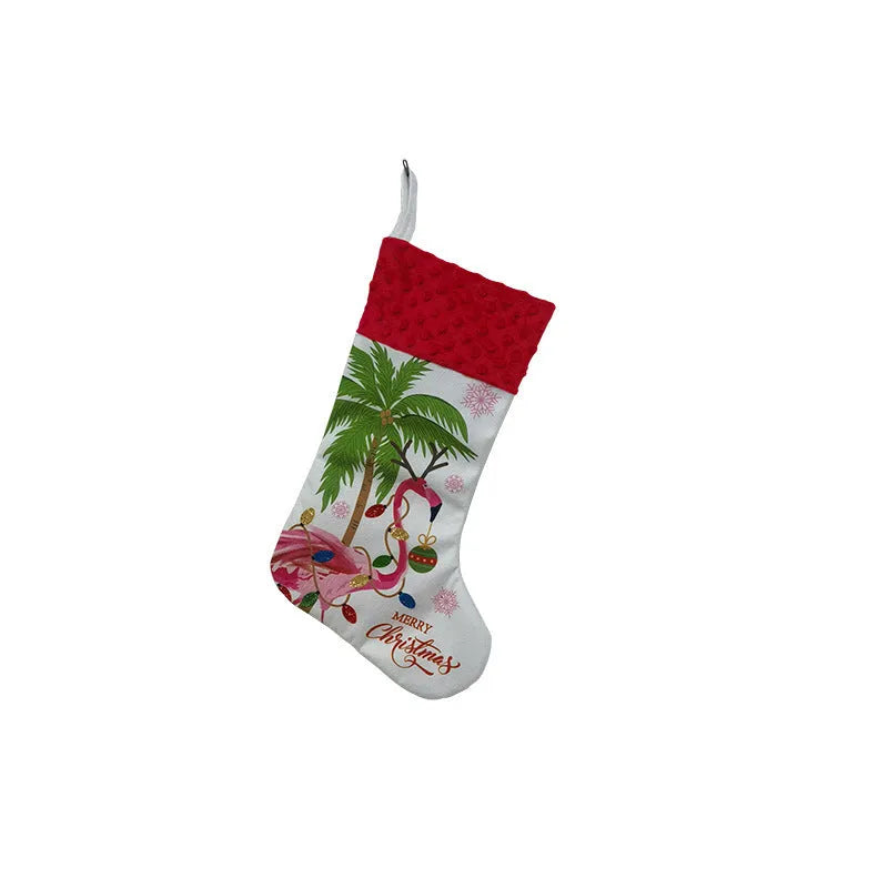 Flamingo Christmas stocking decoration measuring 46 by 28 centimetres in cloth material