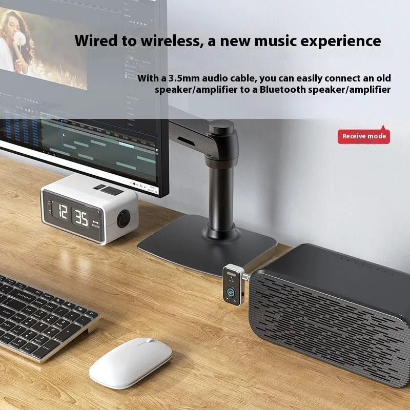 Multi-function Bluetooth 5.3 audio receiver transmitter with 3.5mm interface, Type-C, 300mAh battery, 57x33x13.5mm