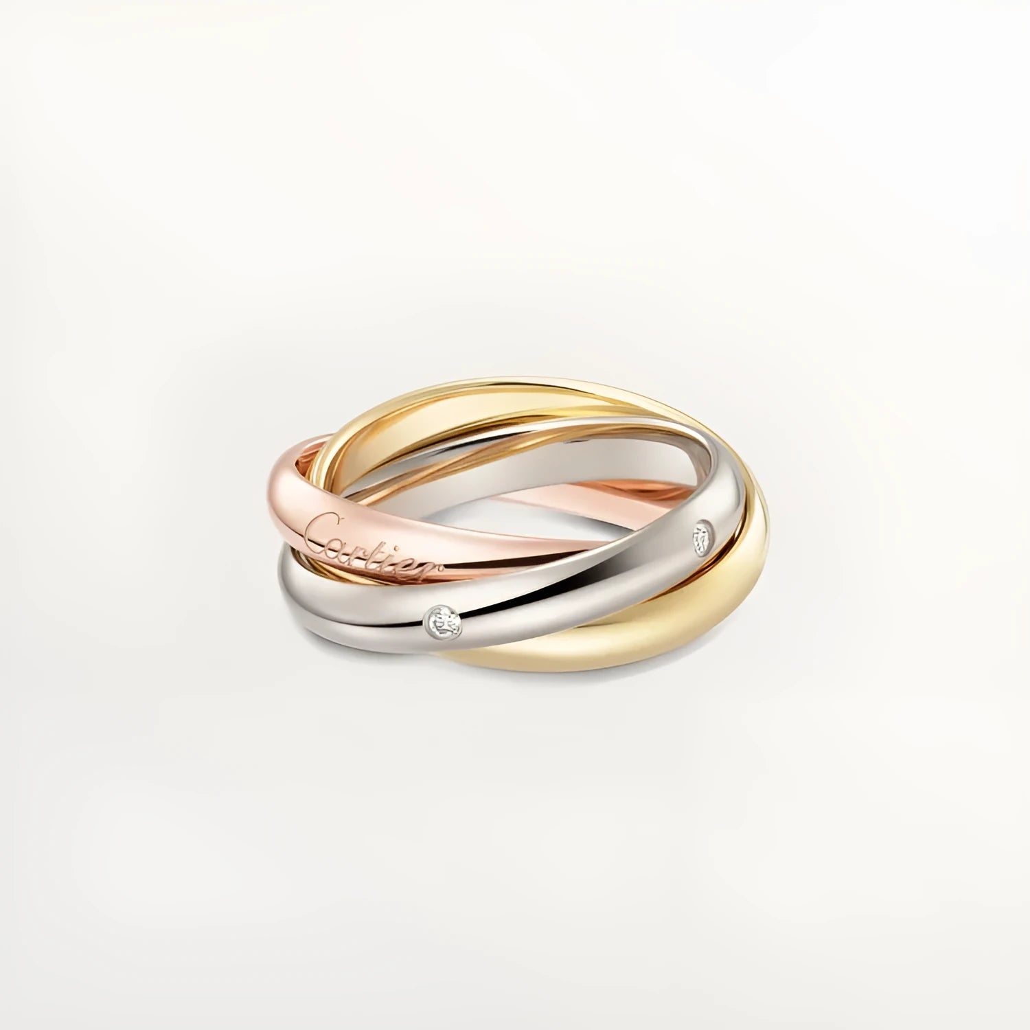 Three-band geometric couple rings in sterling silver with custom text elements and diamond options