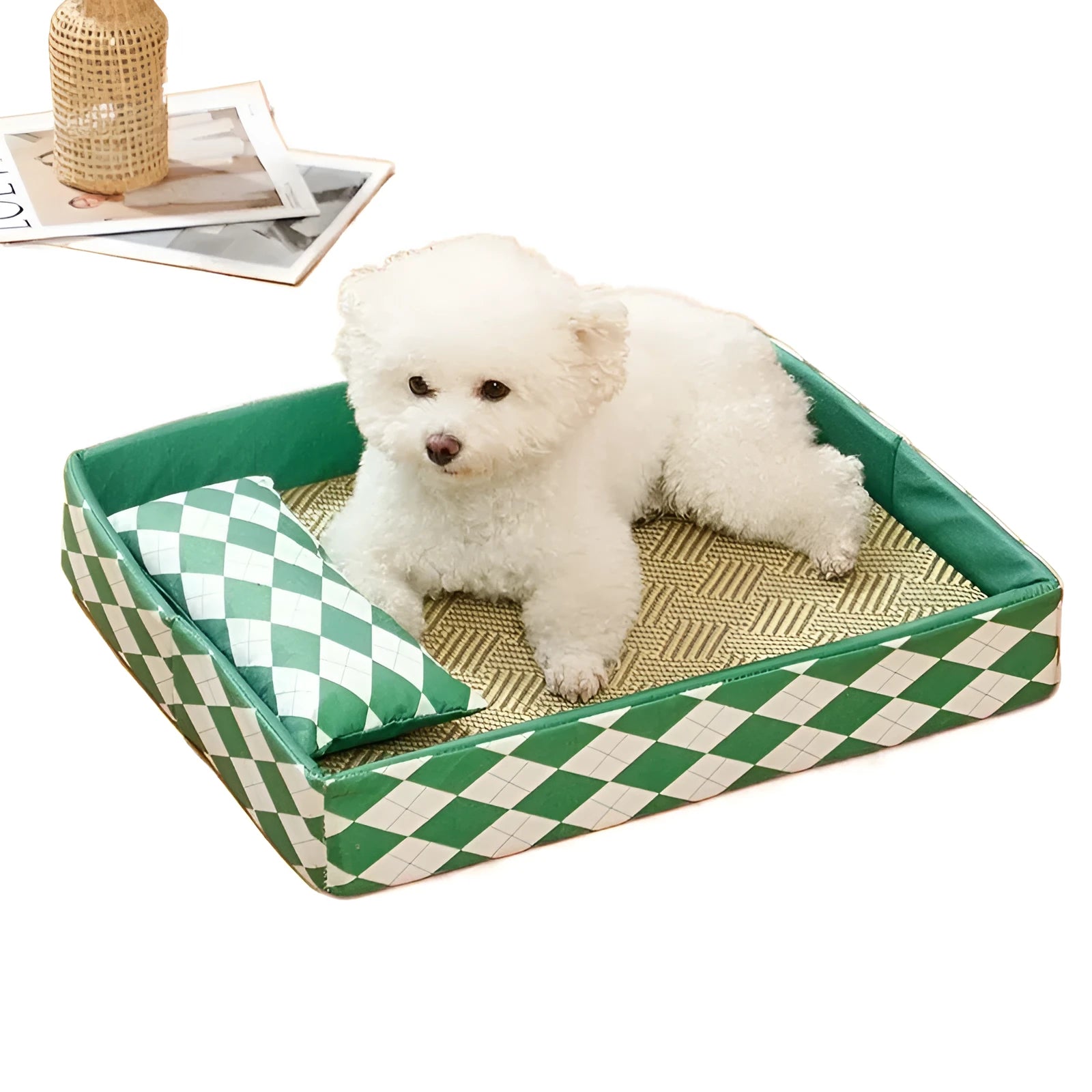 Rattan cat litter mat bed in blue colour with open-weave design for litter sifting