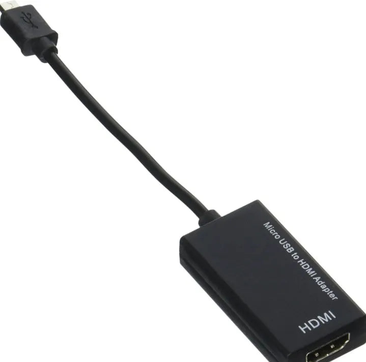 Black DisplayPort to HDMI adapter cable with 12cm length and micro USB port
