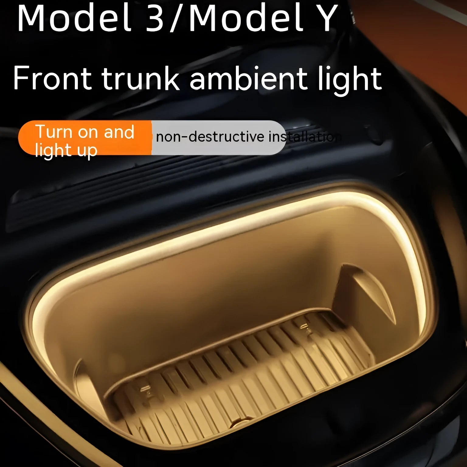 Tesla Model 3 and Y front backup box ambience light modification kit in soft silicone.