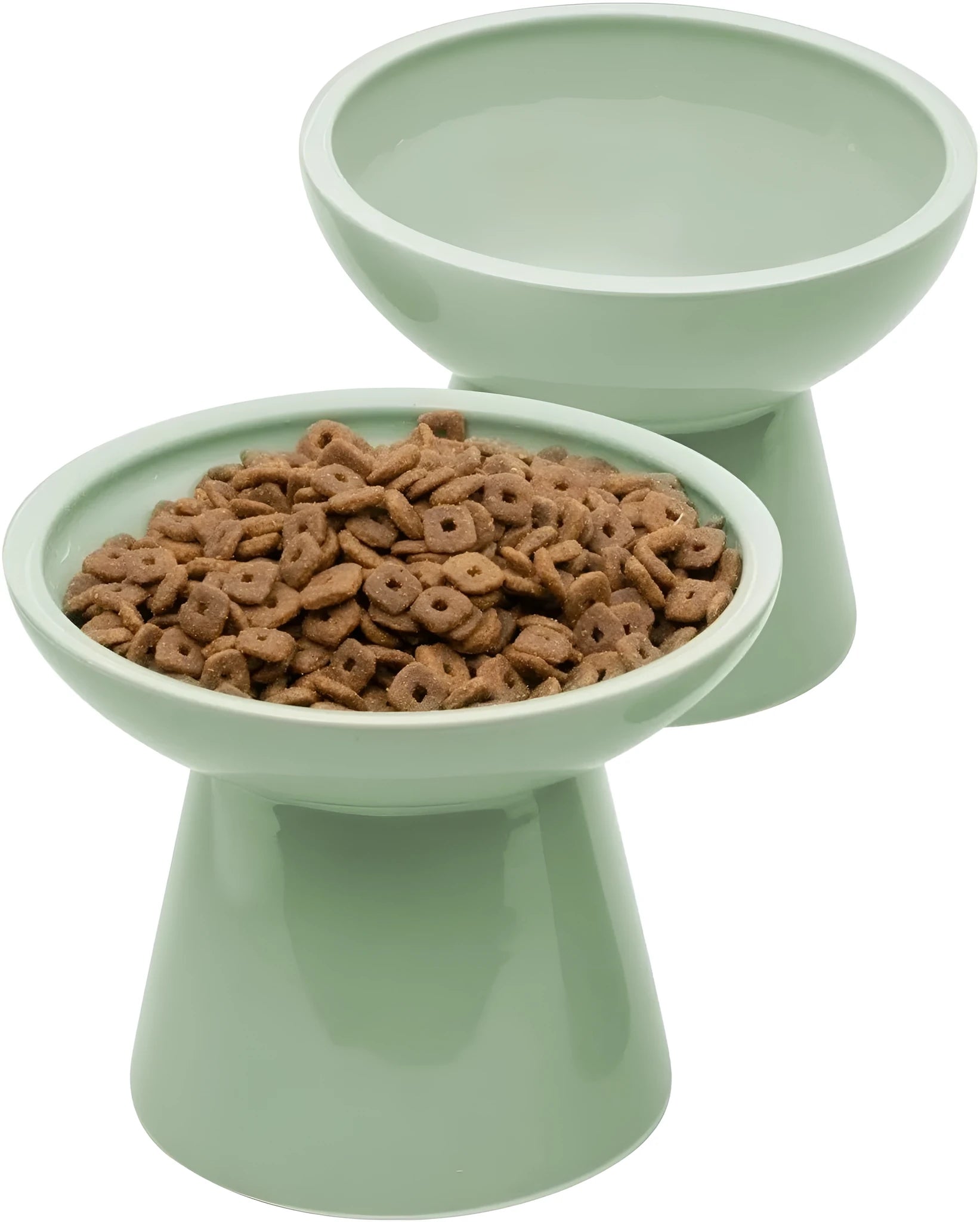 Ceramic elevated cat food bowl with wide shallow 16cm design in blue colour