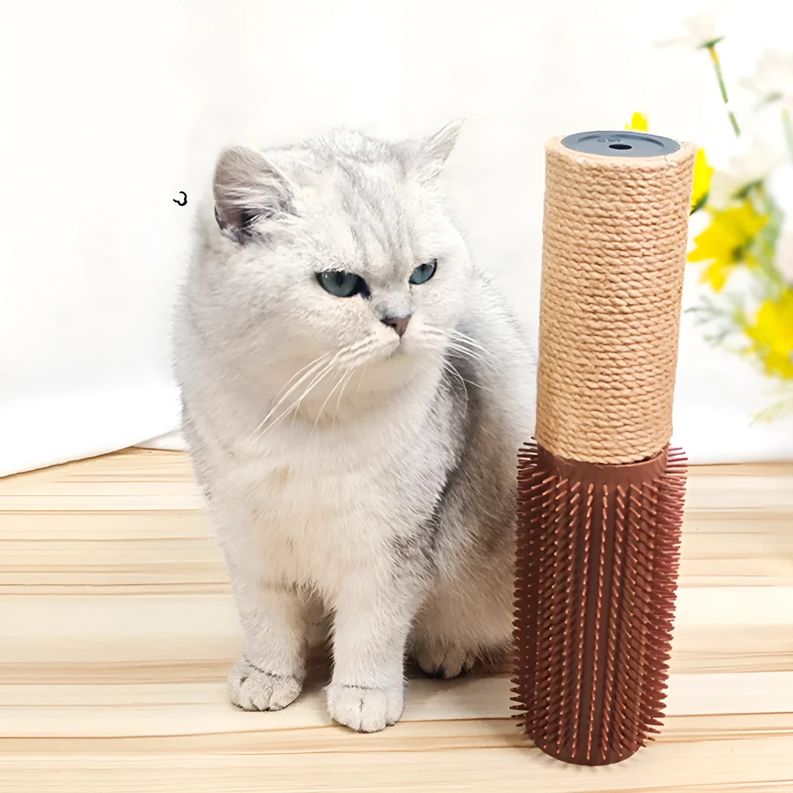 Brown sisal cat scratching post measuring 30cm tall with 5.8cm square base