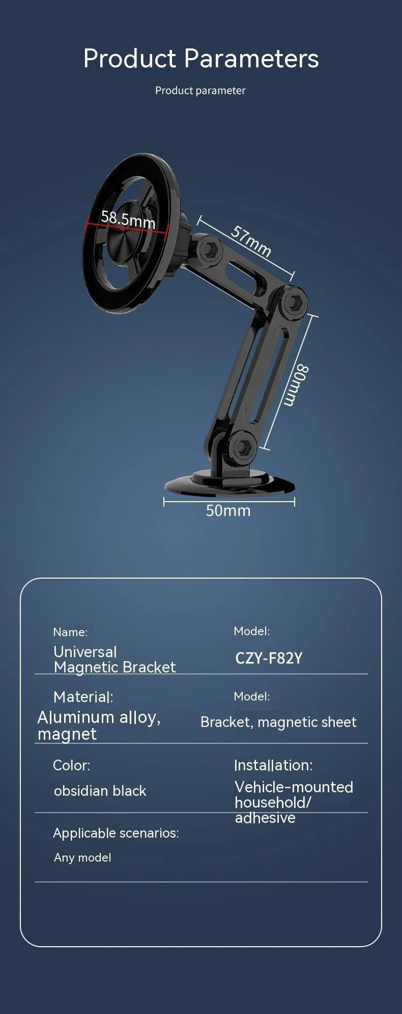All-metal magnetic car phone holder in black, silver, gold, and rose gold colours with magnetic rings