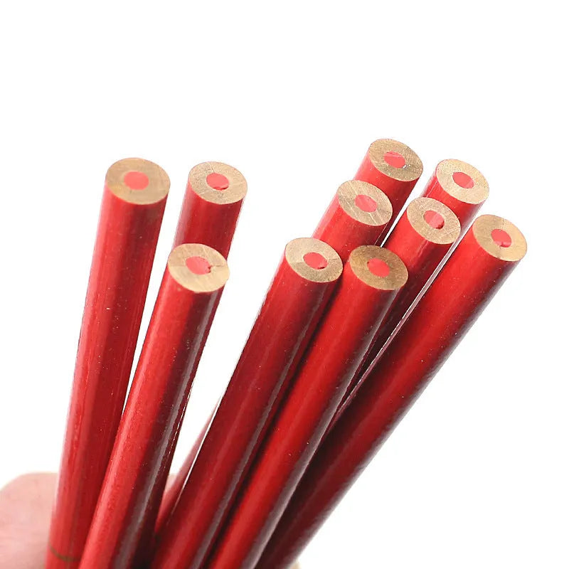 Red and blue two-colour carpenter's pencils with wooden round shells in 10-piece pack