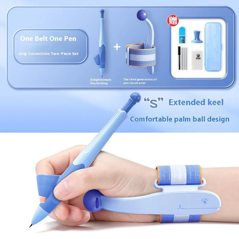 Blue anti-hook wrist brace pen control corrector for children's writing posture