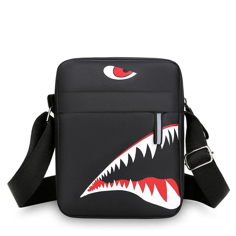Men's black crossbody bag with animal print pattern made from Oxford cloth