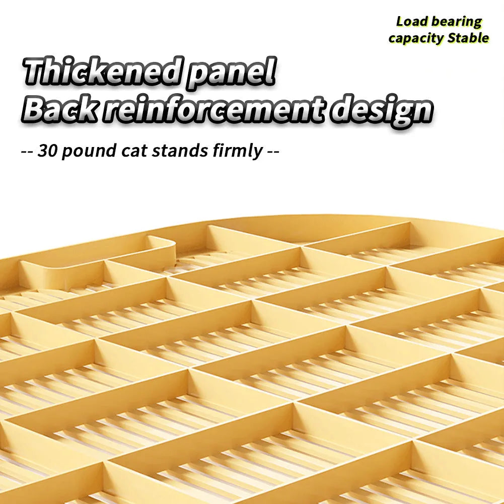 Milk yellow plastic cat litter mat with textured surface measuring 40x40.5cm
