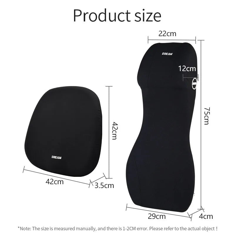 Automotive memory foam waist cushion and headrest lumbar support set in choice of six colours
