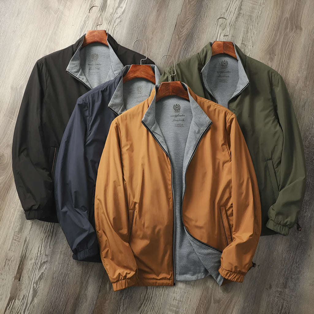 Men's stand collar business casual jacket in polyester fabric with cotton lining