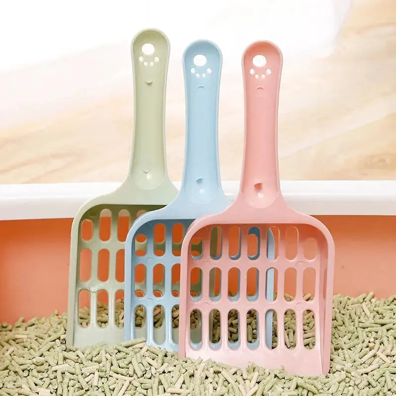 Blue plastic cat litter scoop shown on a white background.