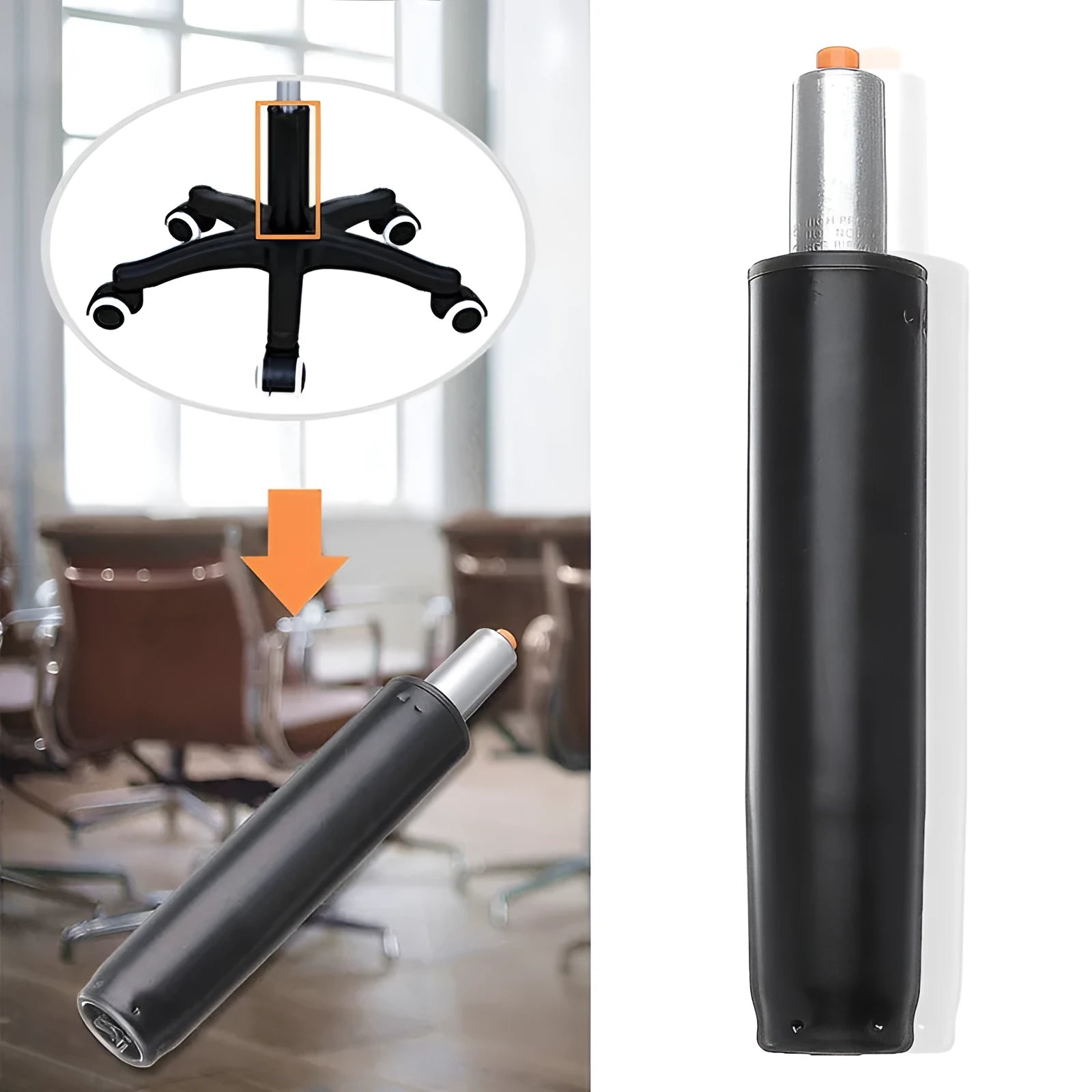 Gas lift mechanism for office chairs in electroplated metallic or black finish