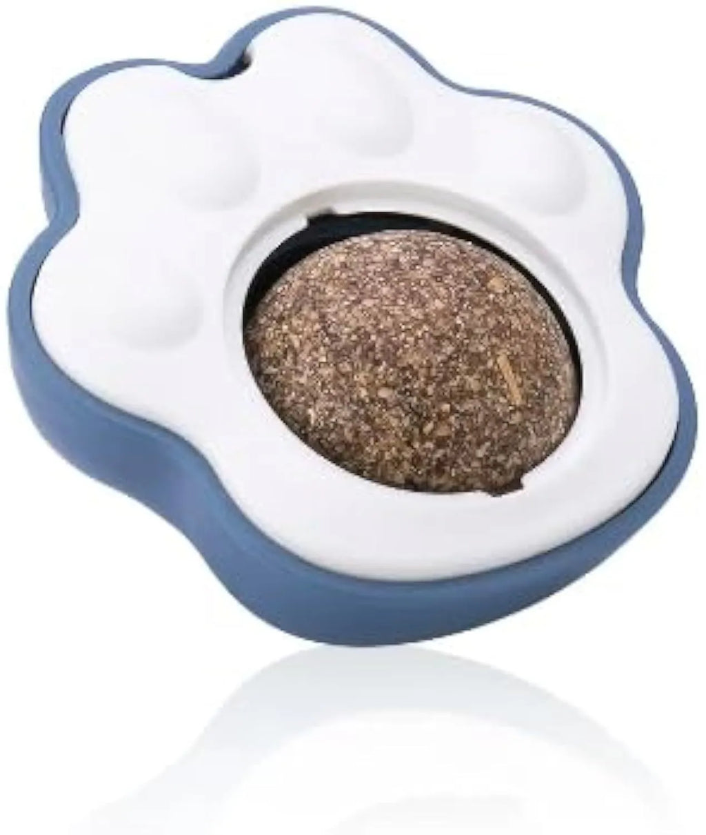 Catnip dental chew balls with edible vine components in blue, green and pink colours