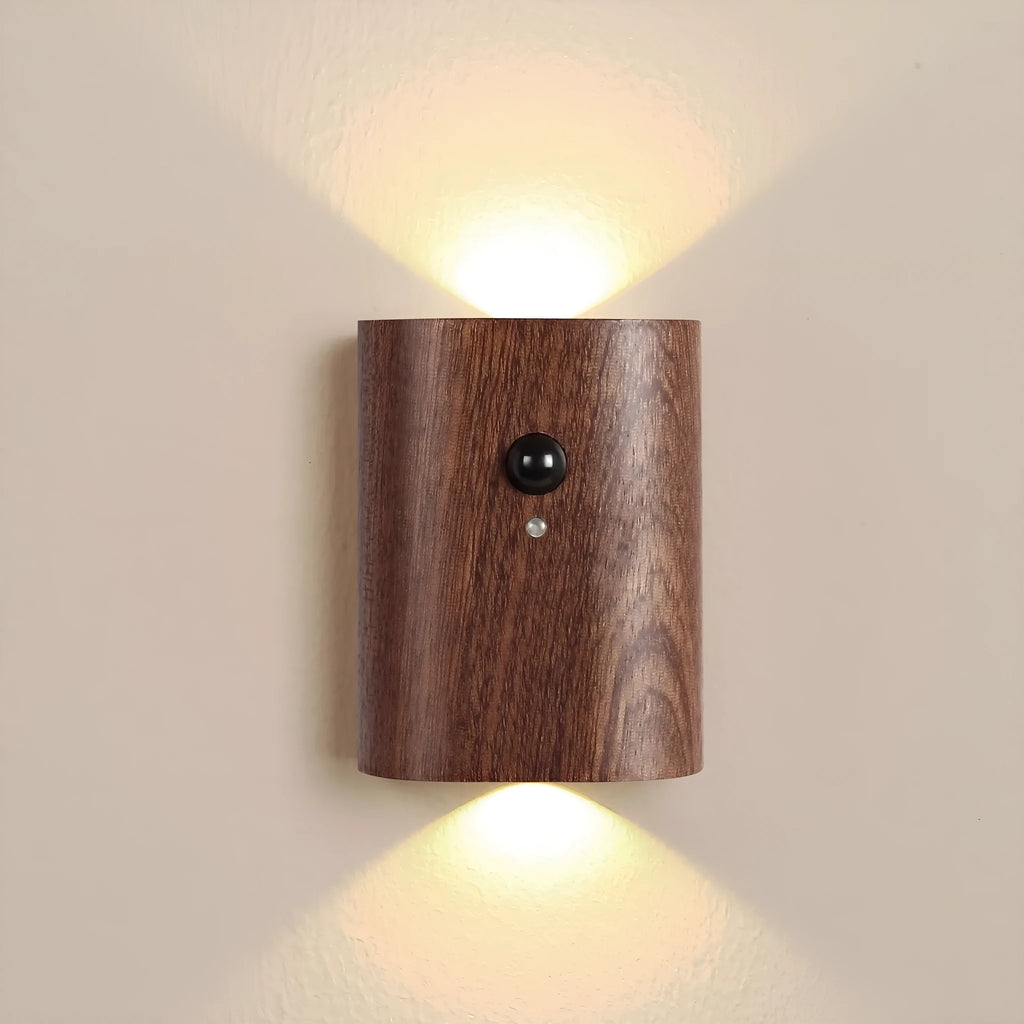 Solid wood pattern human body induction LED light, 73x56x28mm, warm white 2700K to 3000K, Beech or Sapele linkage option