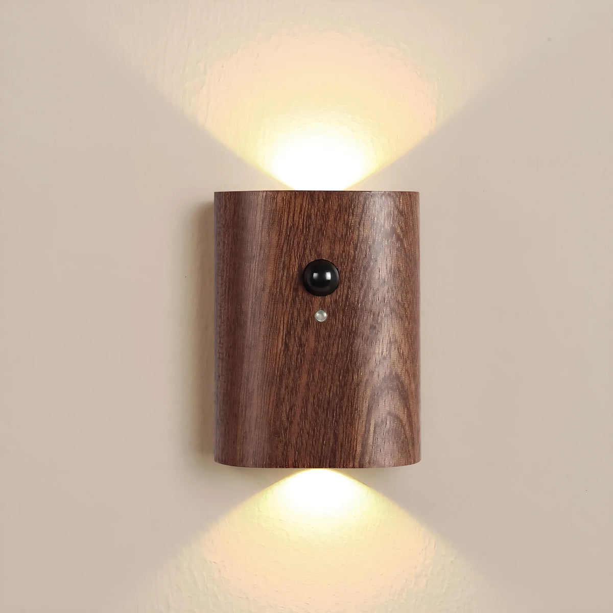 Solid wood pattern human body induction LED light, 73x56x28mm, warm white 2700K to 3000K, Beech or Sapele linkage option