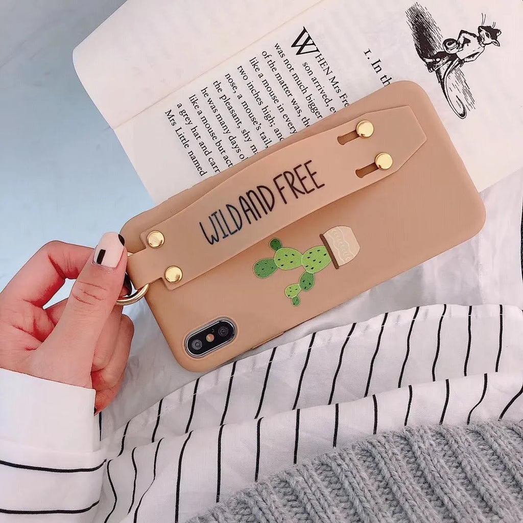 Green graffiti print phone case with a detachable wrist strap for iPhone