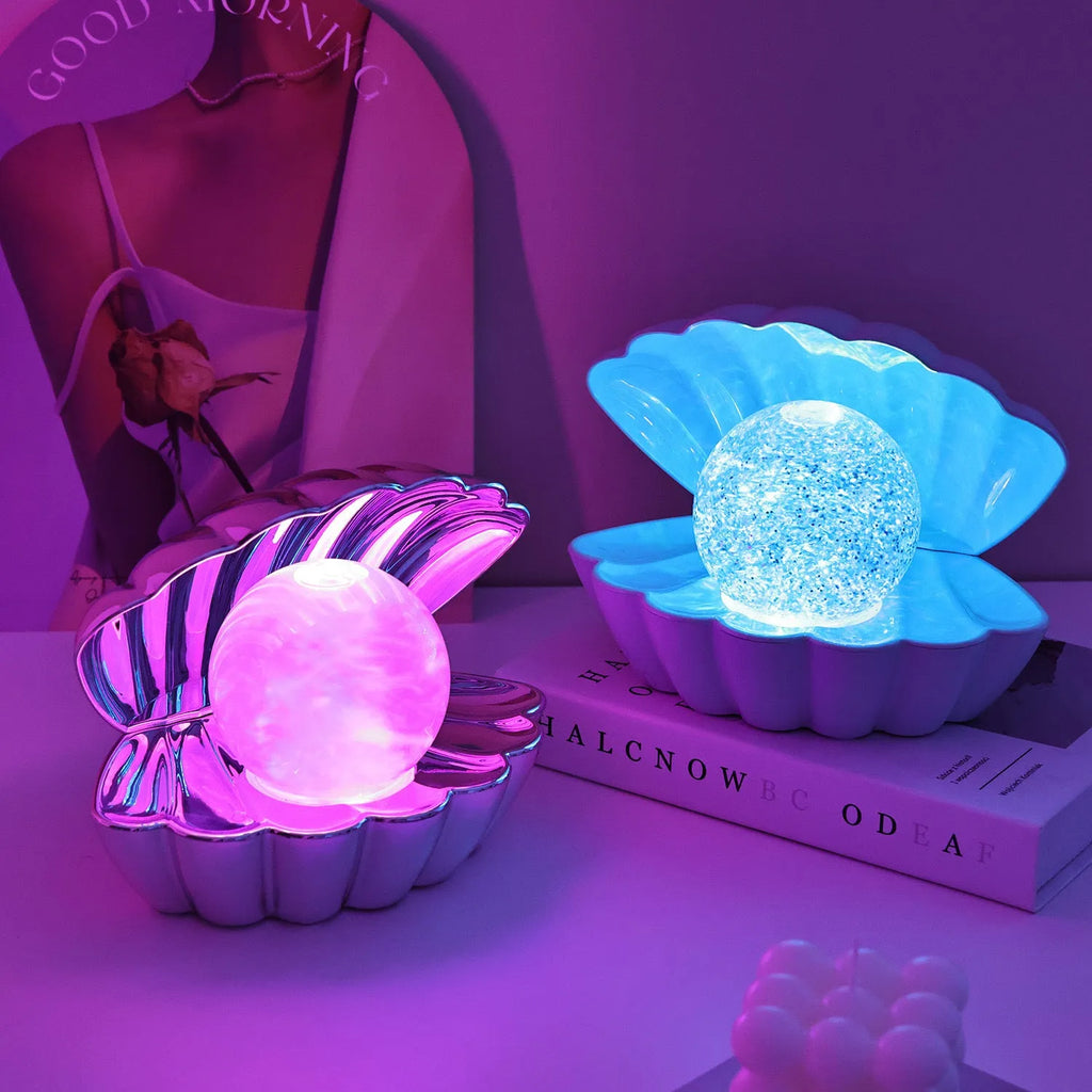 Shell-shaped decorative night lamp with neon lighting measuring 15cm by 18cm