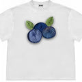 Blueberry and floral patchwork design on a loose-fit ice oxygen cotton short sleeve T-shirt