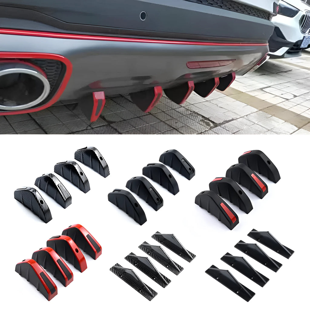 Black triangular automotive rear spoiler with carbon fibre effect finish, 15cm dimension