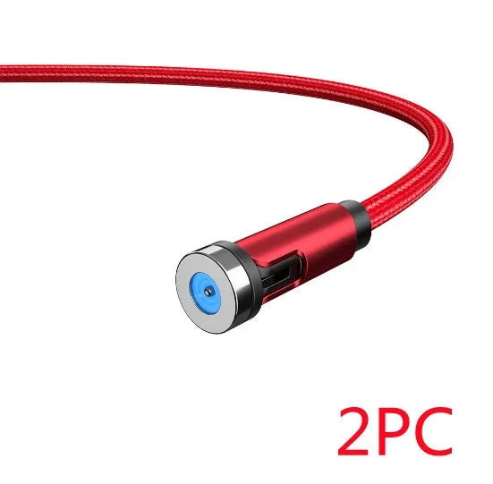 Essager black braided magnetic charging cable with blue LED light, showing 360-degree rotating connector.