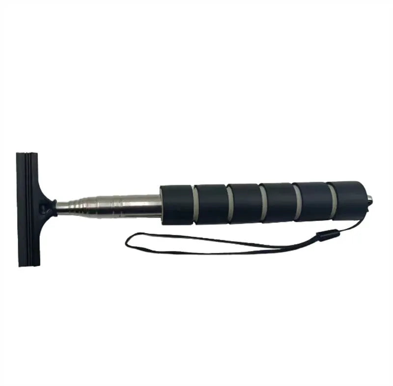 Retractable stainless steel wiper for car exterior rearview mirror showing extended and retracted positions
